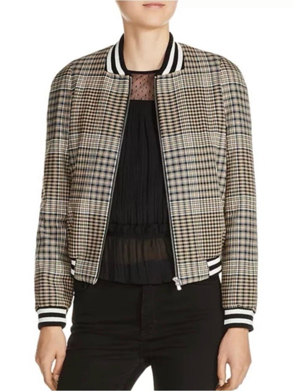 Maje Plaid Fall Bomber Jacket Small Medium Size 40